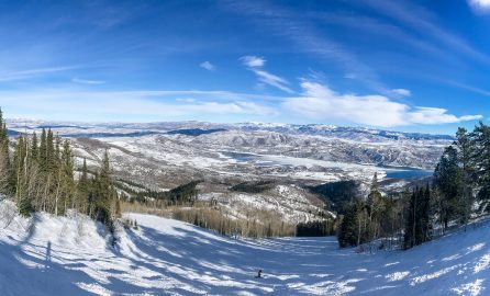 Panoramic view of Wasatch mountains. Deer Valley resort.