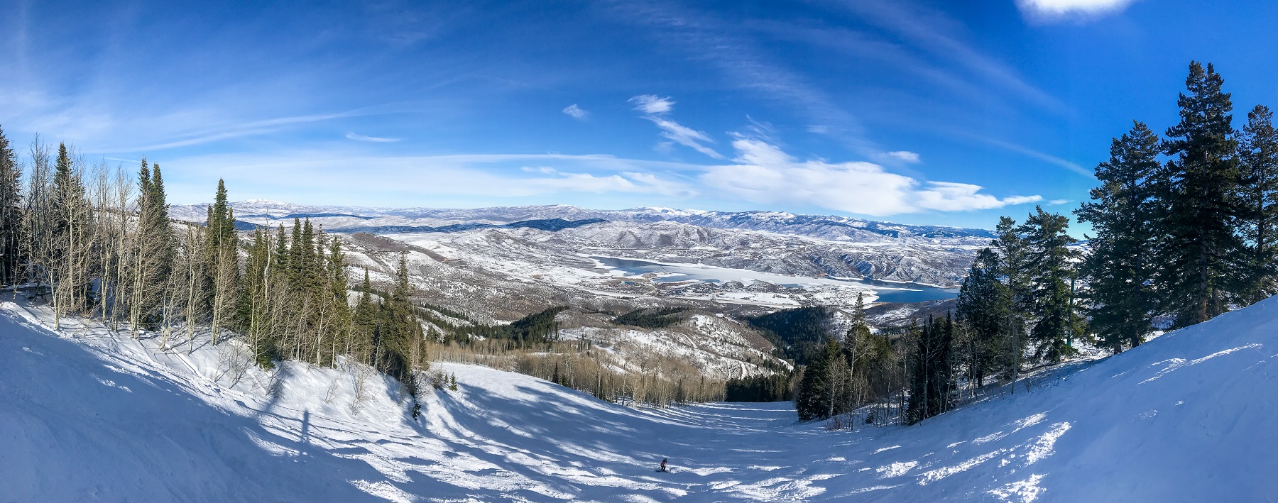 Panoramic view of Wasatch mountains. Deer Valley resort.