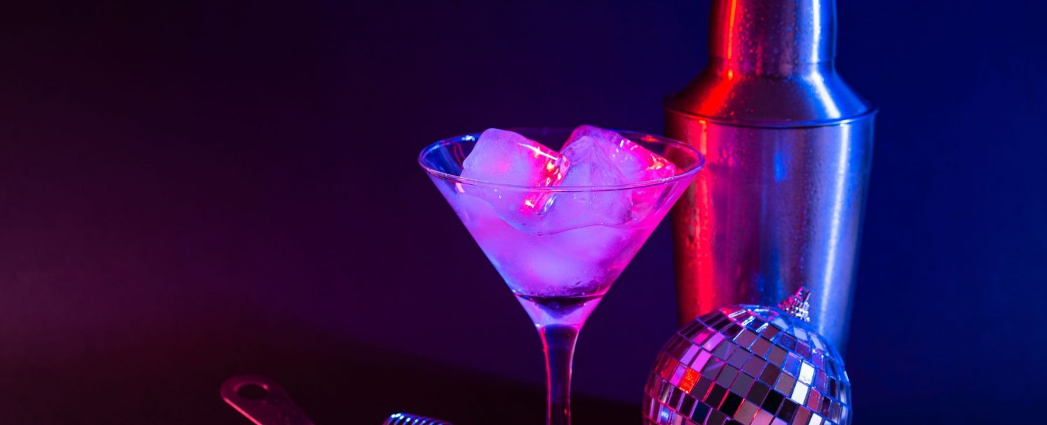 cocktail and mini disco ball