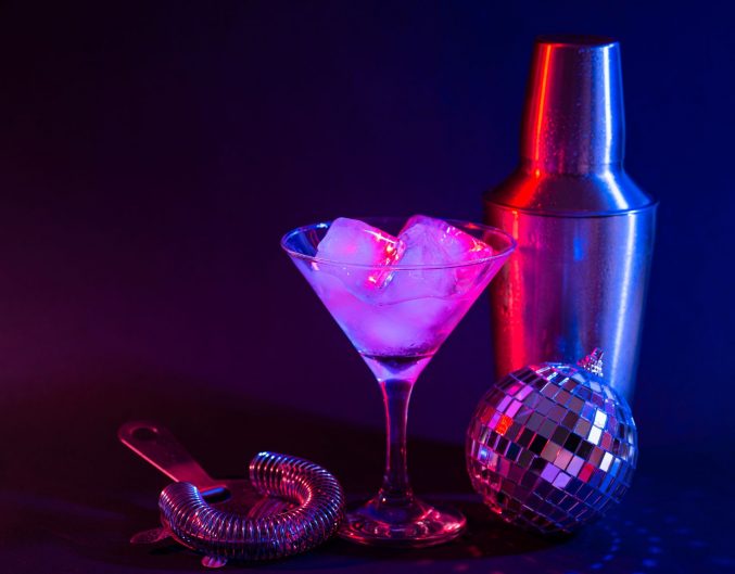 cocktail and mini disco ball